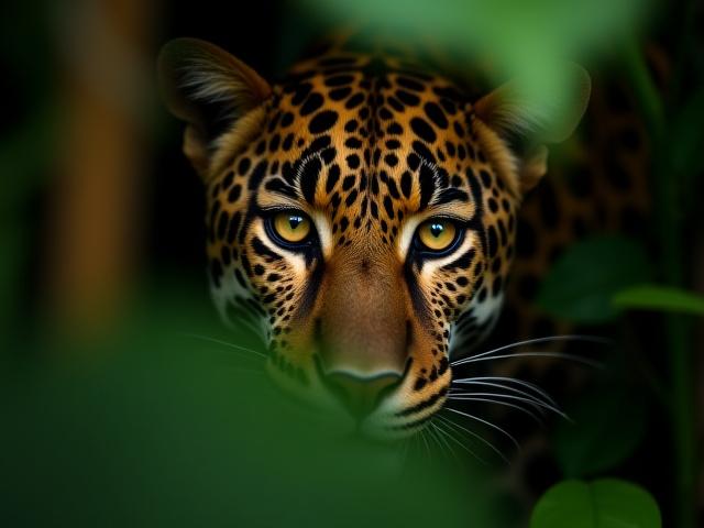 Stealthy leopard stalking prey