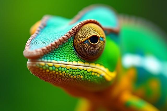 Close-up of a vibrant chameleon on a branch